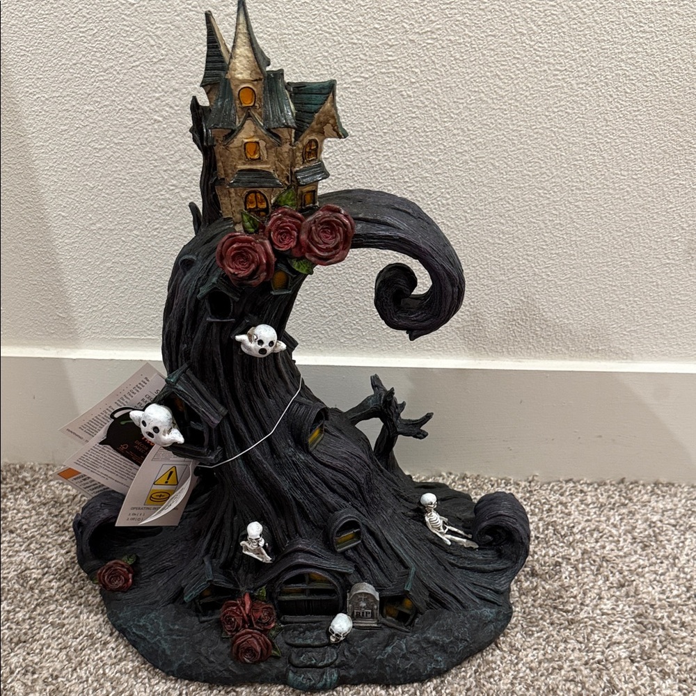 Haunted Tree House Decor with Skulls and Roses